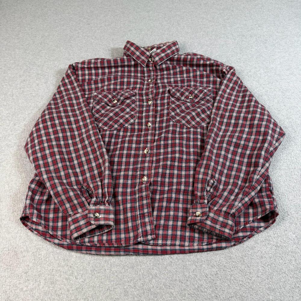 Vintage OshKosh Shirt Woman Large Red Plaid Button Western Flannel Heritage USA